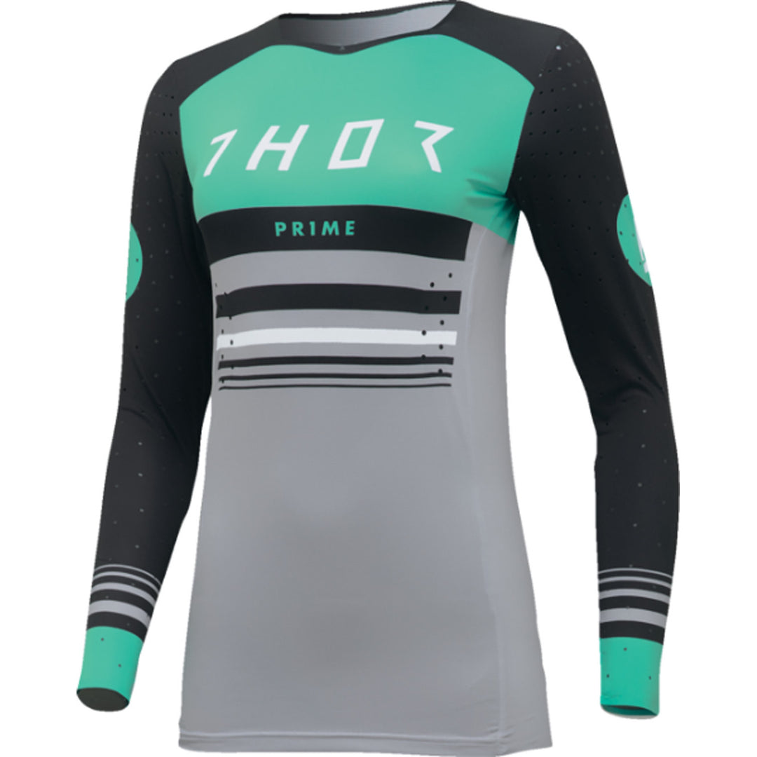 THOR Women's Prime Blaze Jersey Black/Mint - Front View