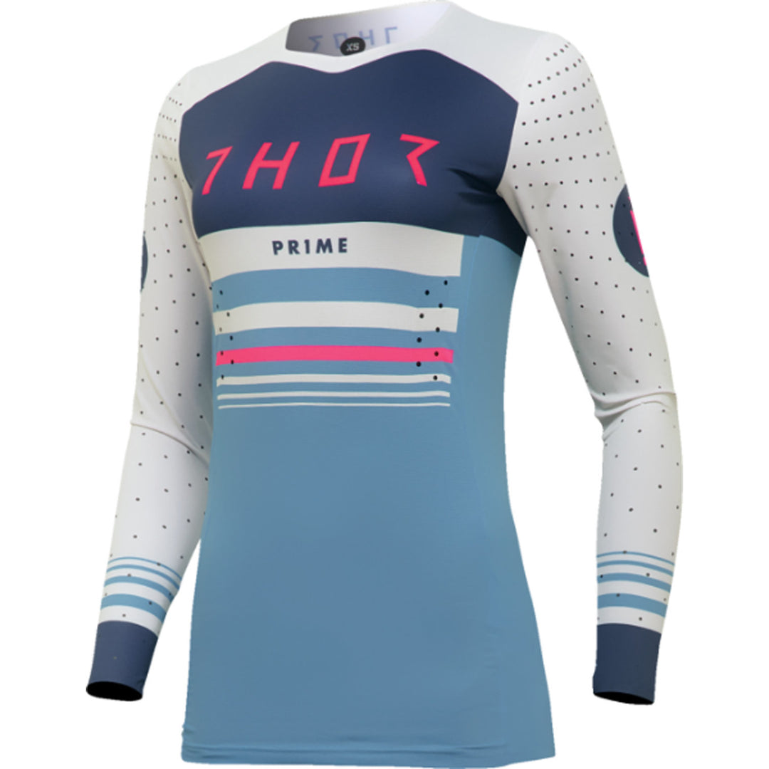 THOR Women's Prime Blaze Jersey Blue Steel/Vintage White - Front View