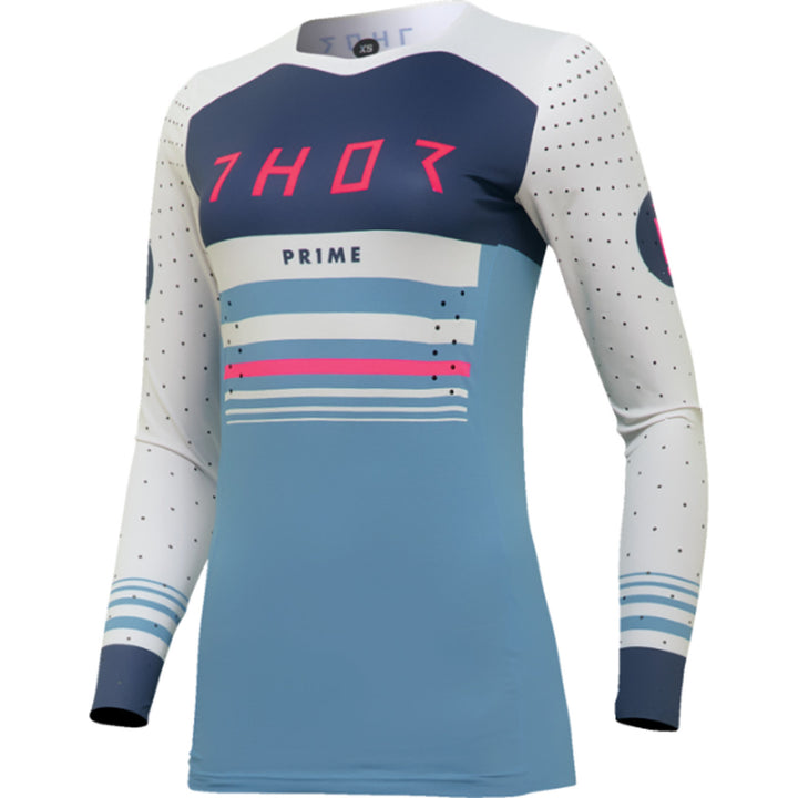 THOR Women's Prime Blaze Jersey Blue Steel/Vintage White - Front View