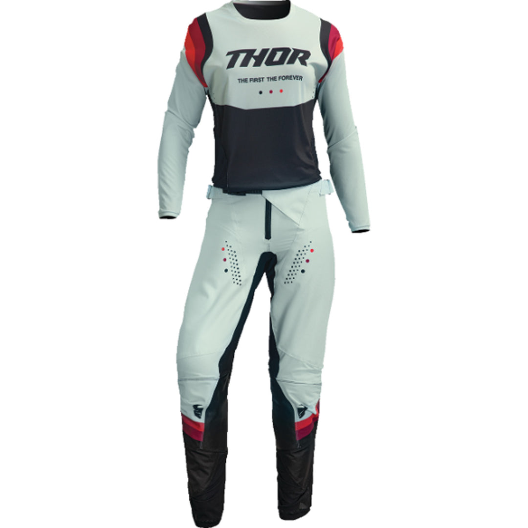 THOR Women's Pulse REV Jersey Black/Mint - Front View with Pants