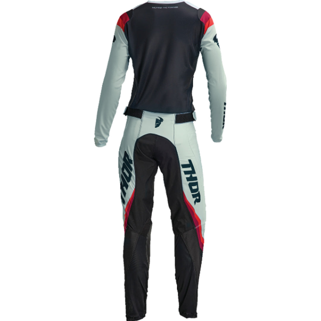 THOR Women's Pulse REV Jersey Black/Mint - Rear View with Pants