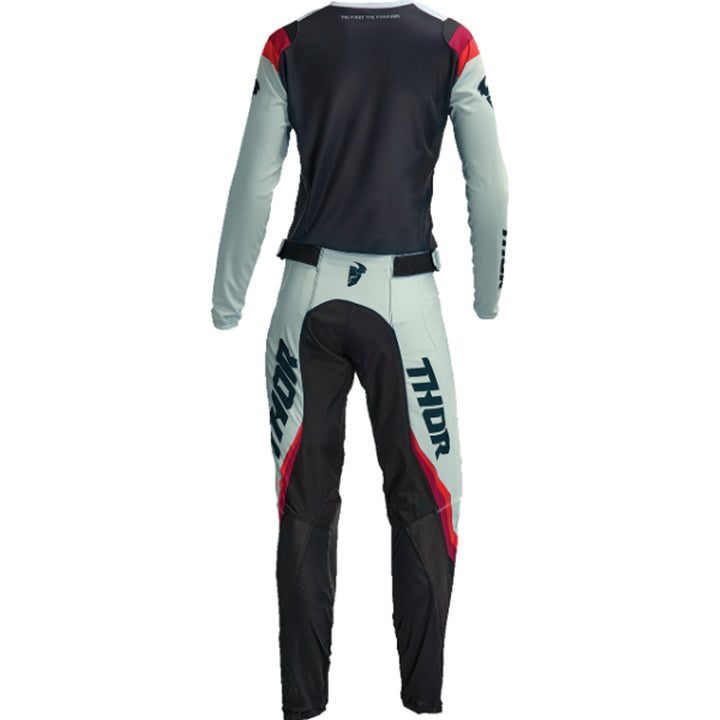 THOR Women's Pulse REV Jersey Black/Mint - Rear View with Pants