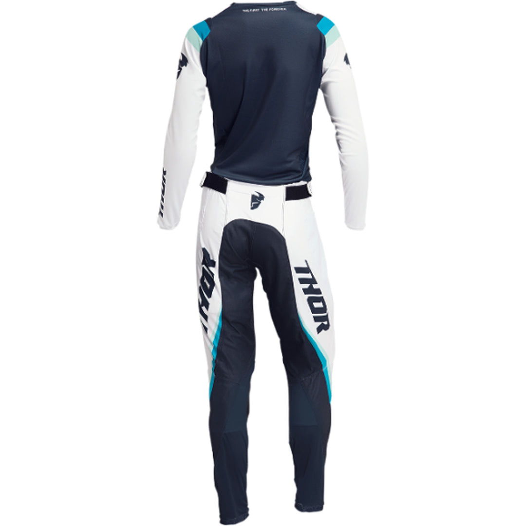 THOR Women's Pulse REV Jersey Midnight/White - Rear View with Pants