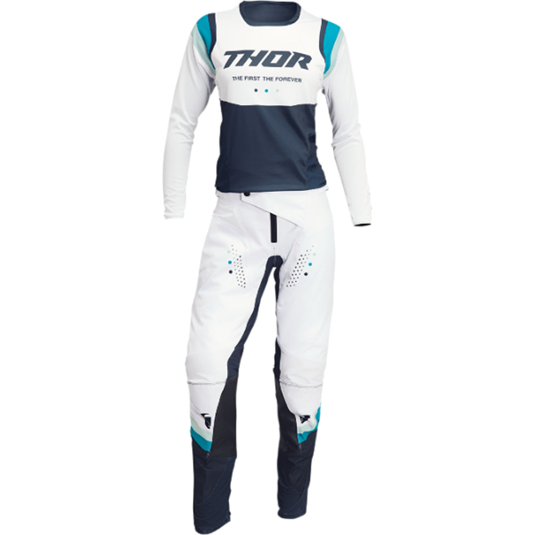 THOR Women's Pulse REV Pants Mint/White - Front View with Jersey