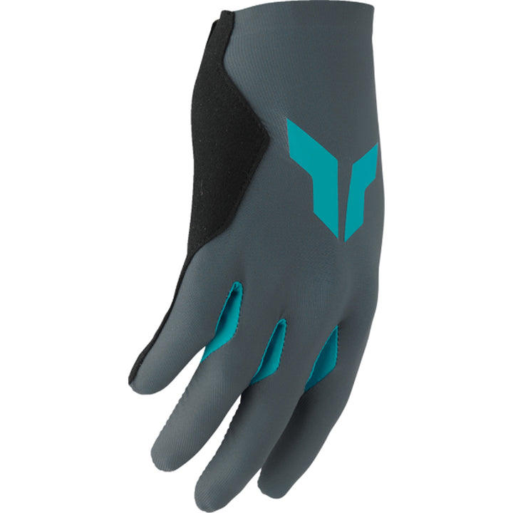 THOR Women's SPORTMODE Iconic Gloves Gray/Aqua - Side Back of Hand View