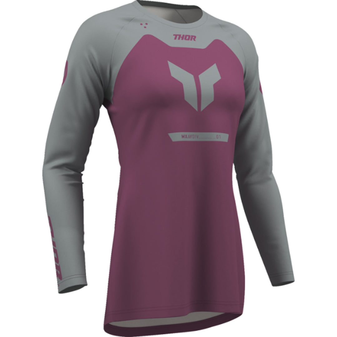 THOR Women's RIDEMODE Menace Jersey Purple/Gray - Front Right Side View