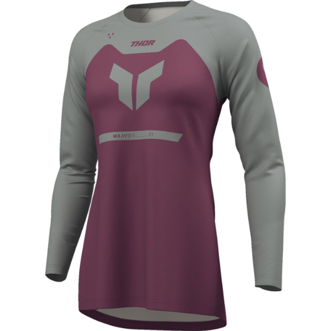 THOR Women's RIDEMODE Menace Jersey Purple/Gray - Front Left Side View