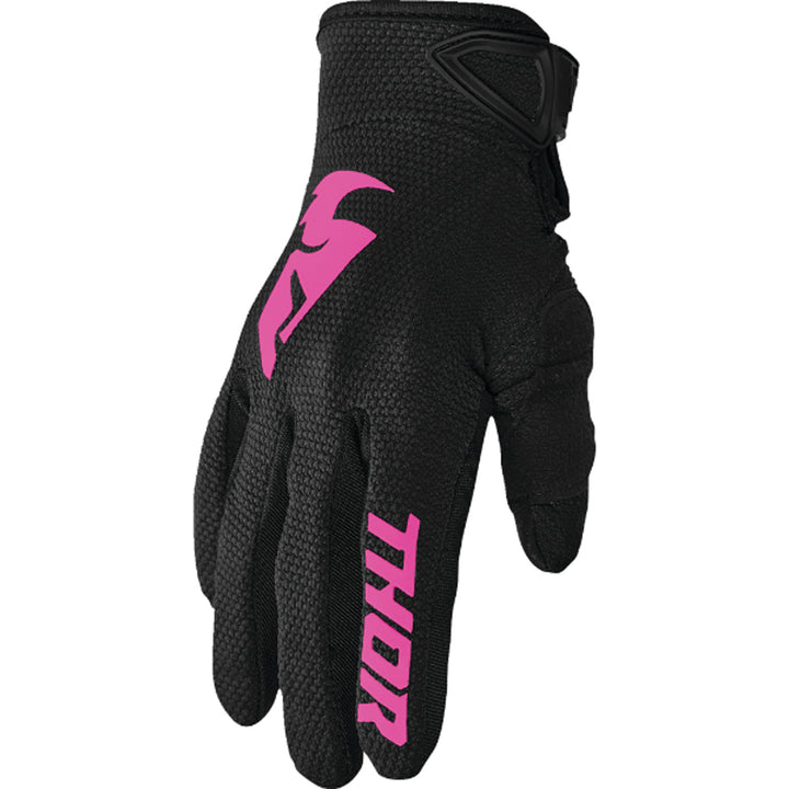 THOR Women's Sector Gloves Black/Pink - Back of Hand View
