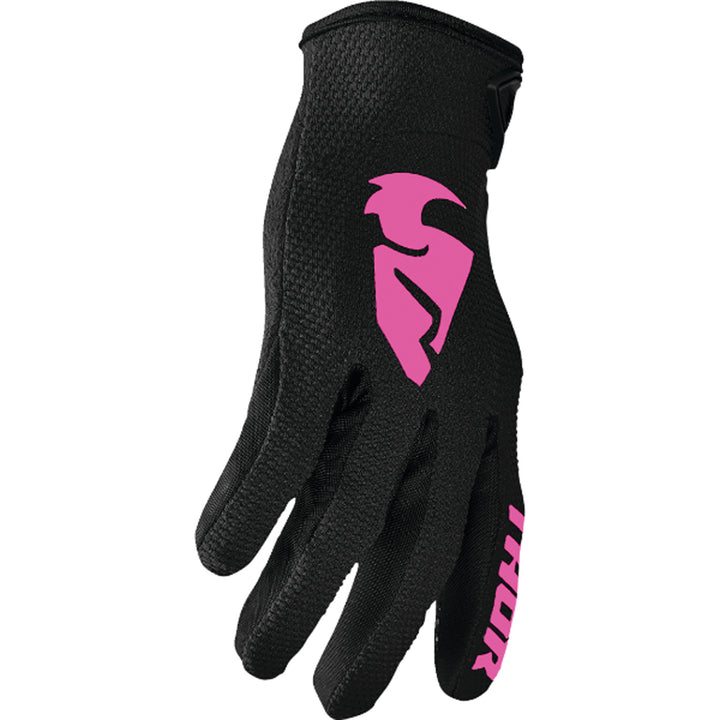 THOR Women's Sector Gloves Black/Pink - Side Back of Hand View
