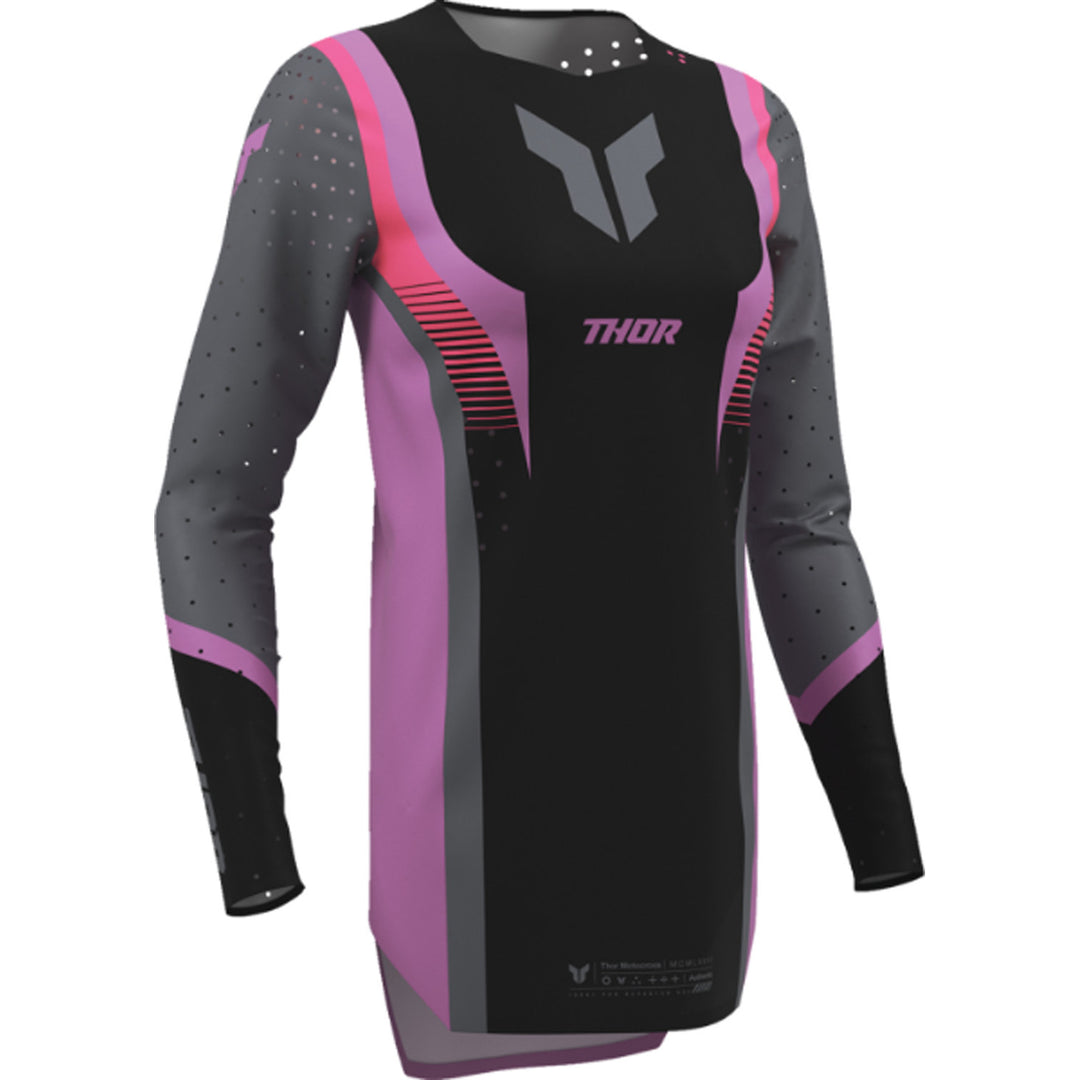 THOR Women's SPORTMODE Velocity Jersey Black/Orchid - Front Right Side View