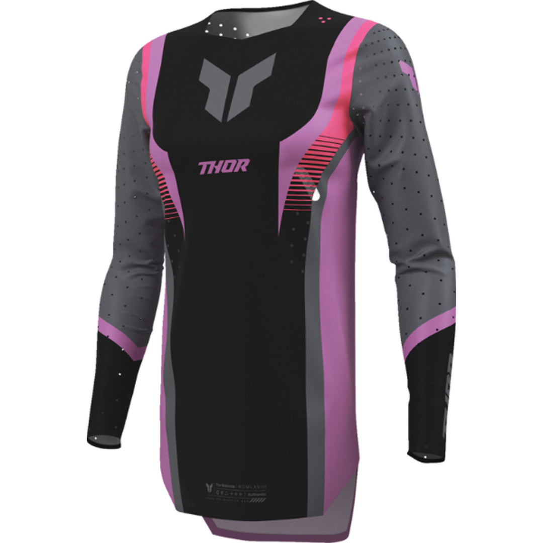 THOR Women's SPORTMODE Velocity Jersey Black/Orchid - Front Left Side View