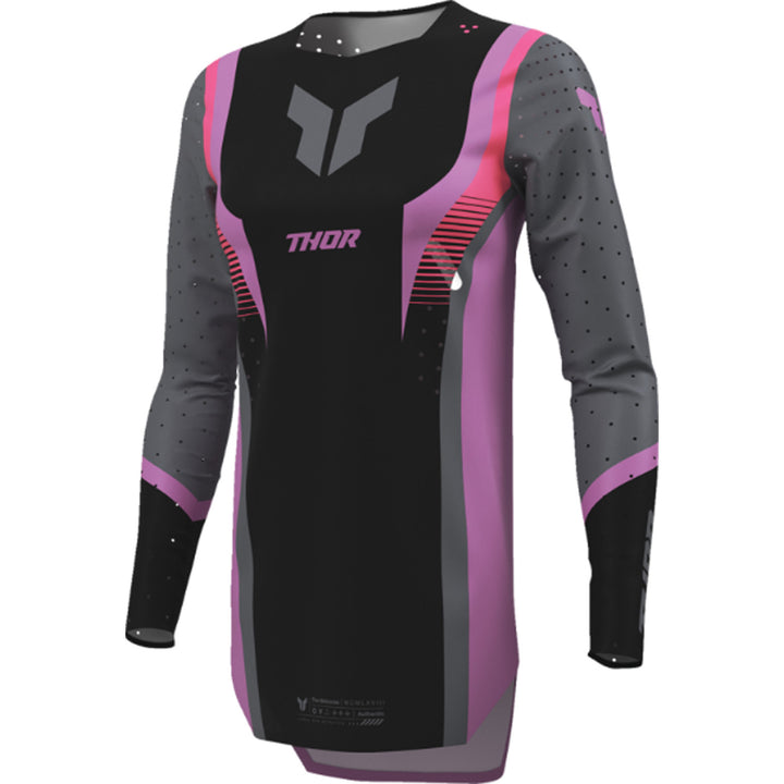 THOR Women's SPORTMODE Velocity Jersey Black/Orchid - Front Left Side View