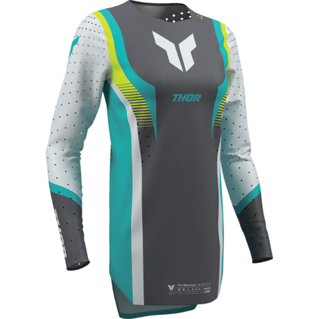 THOR Women's SPORTMODE Velocity Jersey Gray/Aqua - Front Right Side View