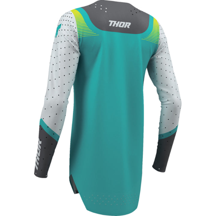 THOR Women's SPORTMODE Velocity Jersey Gray/Aqua - Rear Left Side View