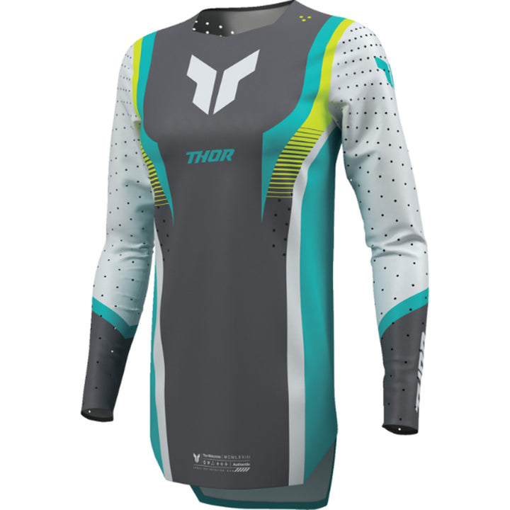 THOR Women's SPORTMODE Velocity Jersey Gray/Aqua - Front Left Side View