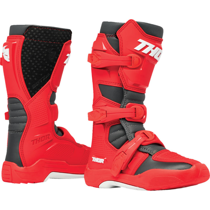 THOR Youth Blitz XR Boots Red/Charcoal - Side View of Pair