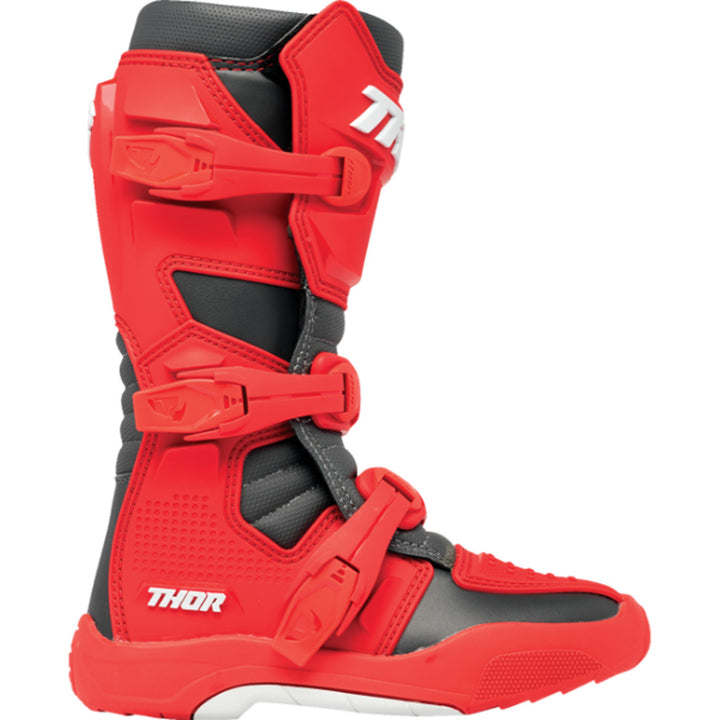 THOR Youth Blitz XR Boots Red/Charcoal - Outer Side View