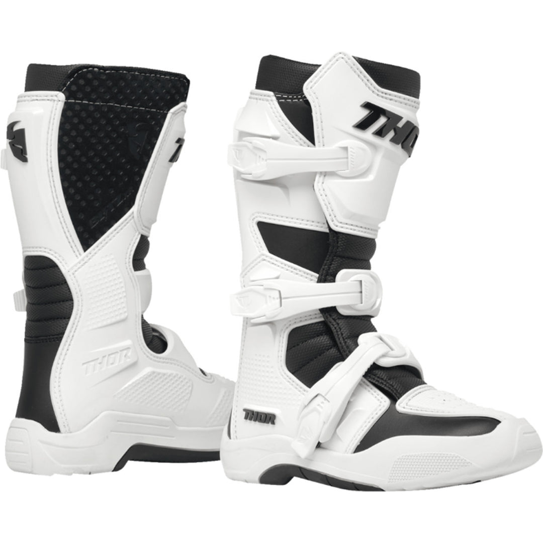 THOR Youth Blitz XR Boots White/Black - Side View of Pair