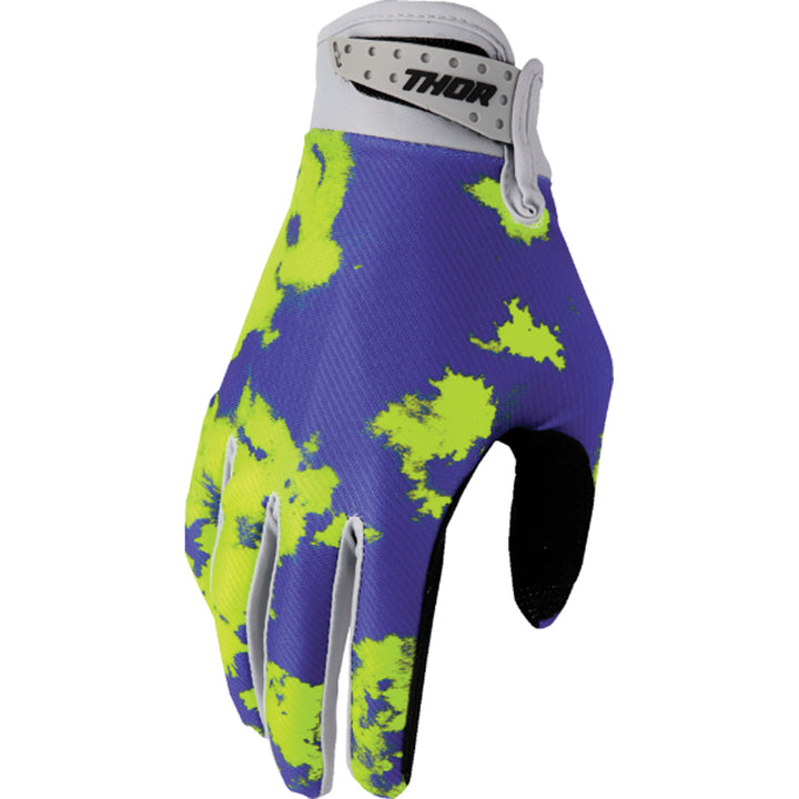 THOR Youth LAUNCHMODE Bleach Gloves Gray/Acid - Back of Right Hand View