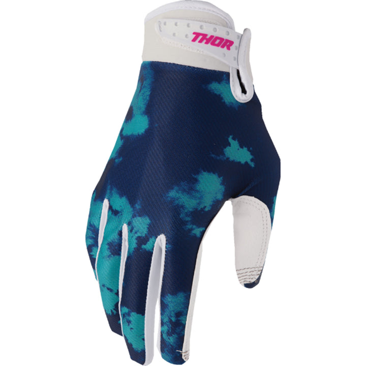 THOR Youth LAUNCHMODE Bleach Gloves White/Aqua - Back of Right Hand View