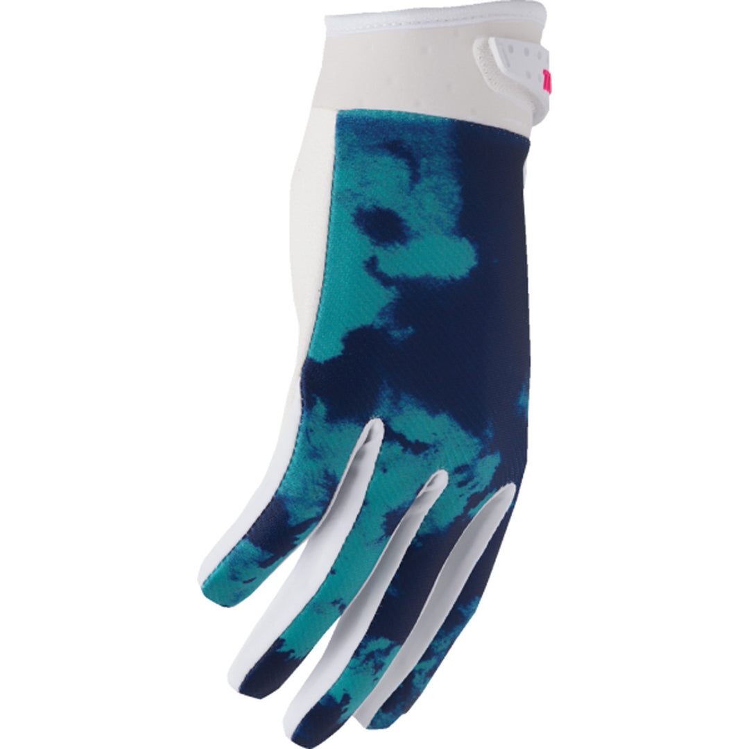 THOR Youth LAUNCHMODE Bleach Gloves White/Aqua - Side Back of Right Hand View