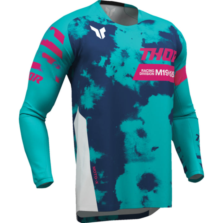 THOR Youth LAUNCHMODE Bleach Jersey White/Aqua - Front Right Side View