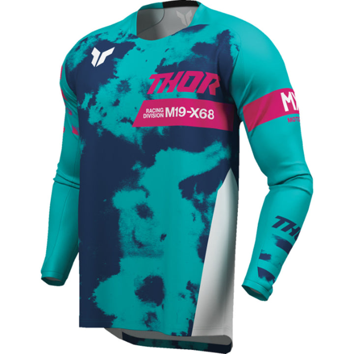 THOR Youth LAUNCHMODE Bleach Jersey White/Aqua - Front Left Side View