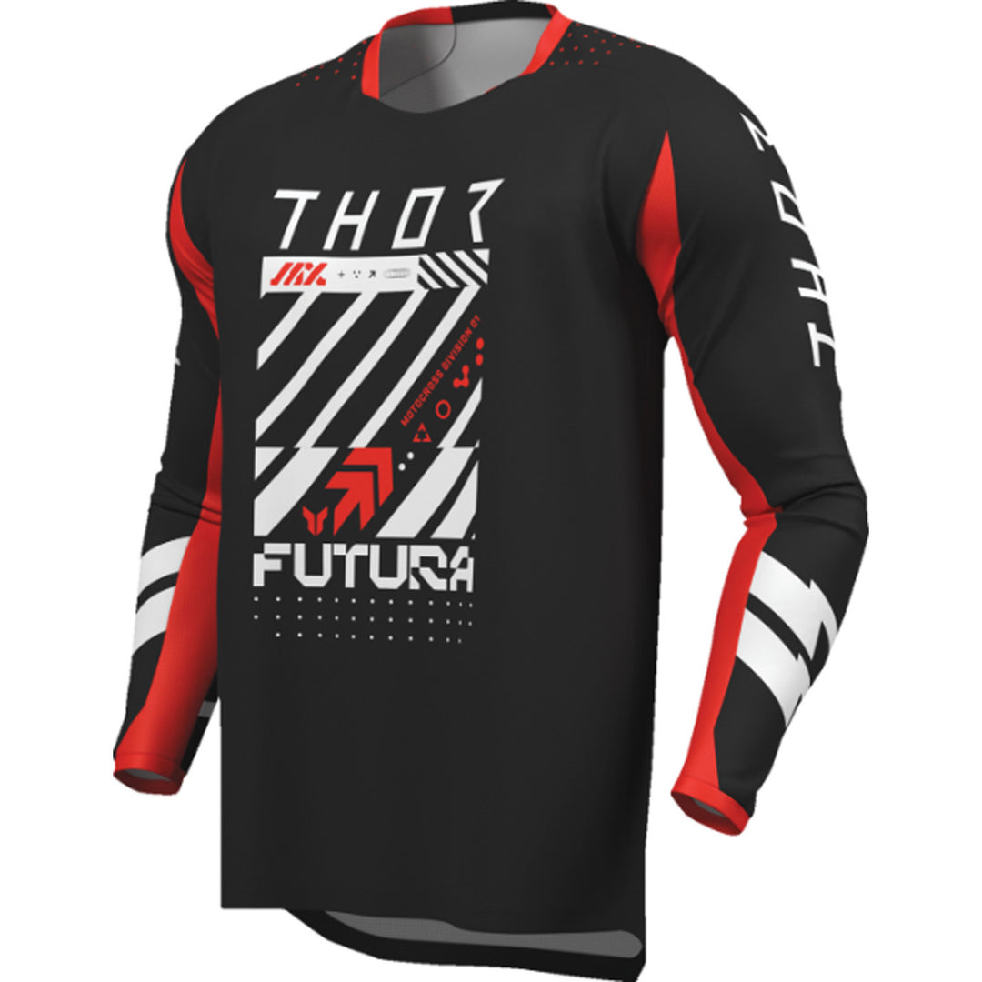 THOR Youth LAUNCHMODE Futura Jersey Black/Red - Front Left Side View