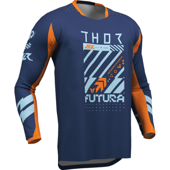 THOR Youth LAUNCHMODE Futura Jersey Navy/Orange - Front Right Side View