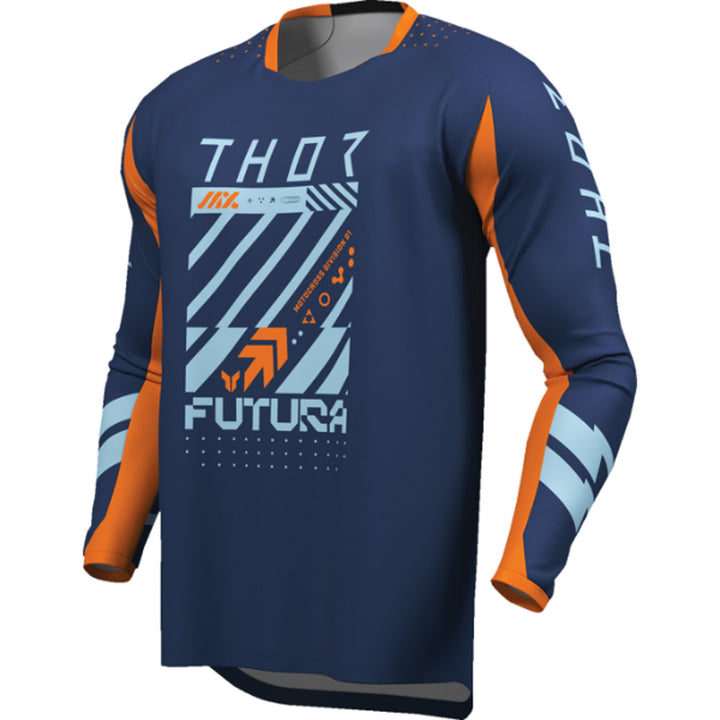 THOR Youth LAUNCHMODE Futura Jersey Navy/Orange - Front Left Side View