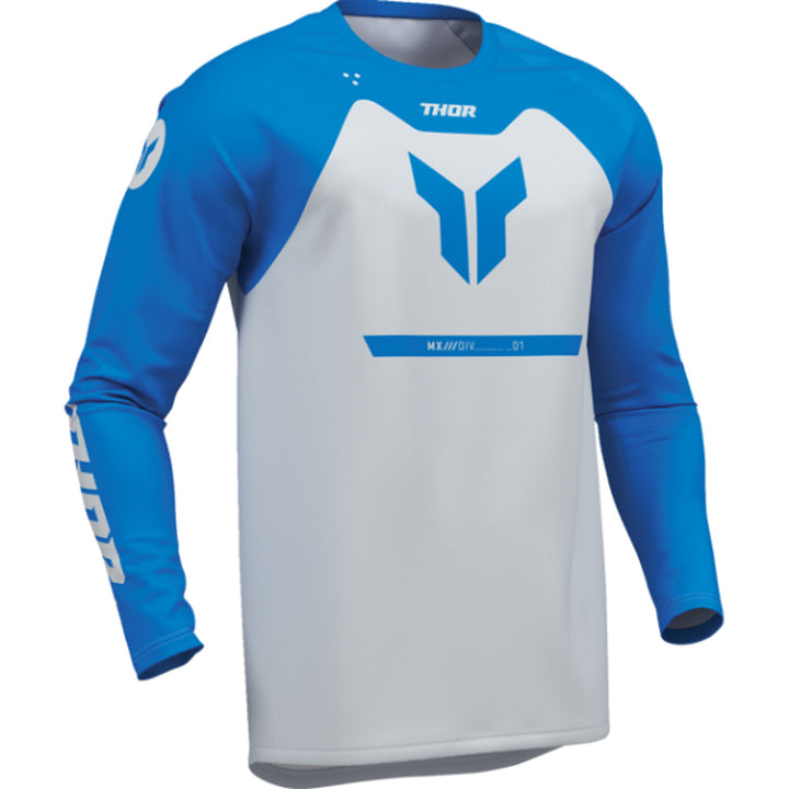 THOR Youth RIDEMODE Menace Jersey Blue - Front Right Side View