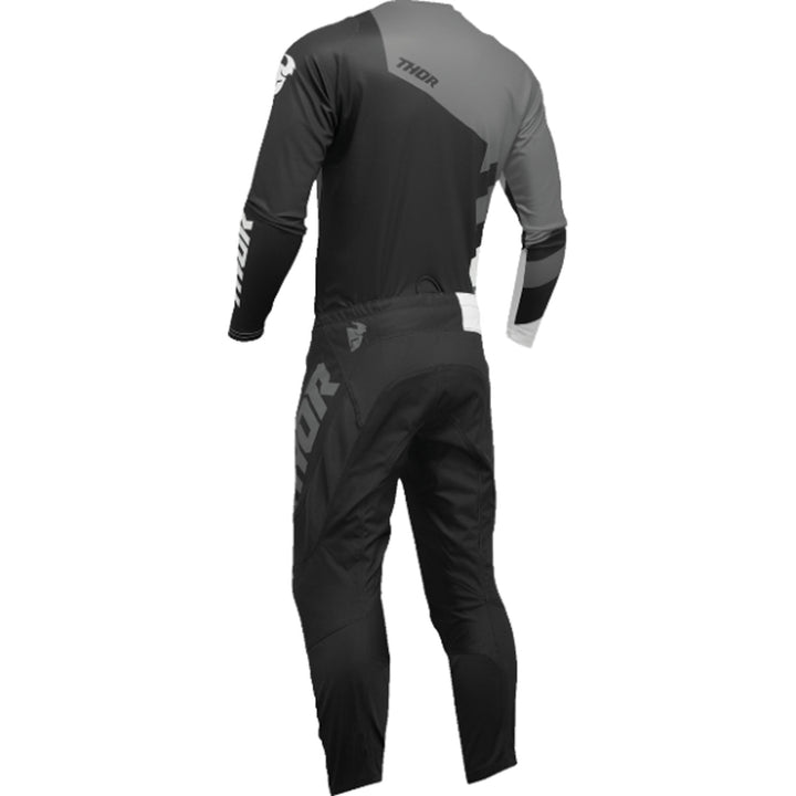 THOR Youth Sector Checker Jersey Black/Gray - Rear View with Pants