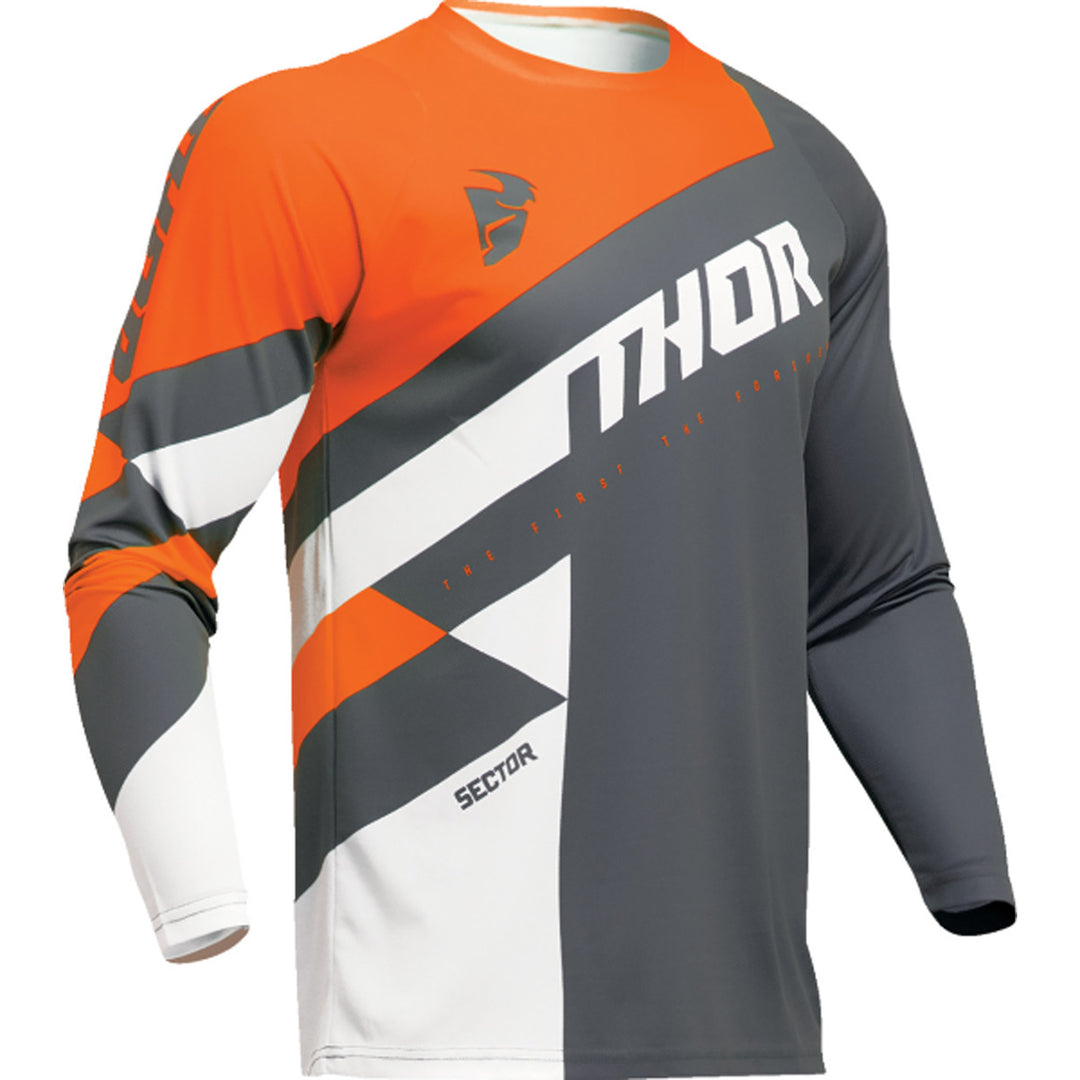 THOR Youth Sector Checker Jersey Charcoal/Orange - Front View