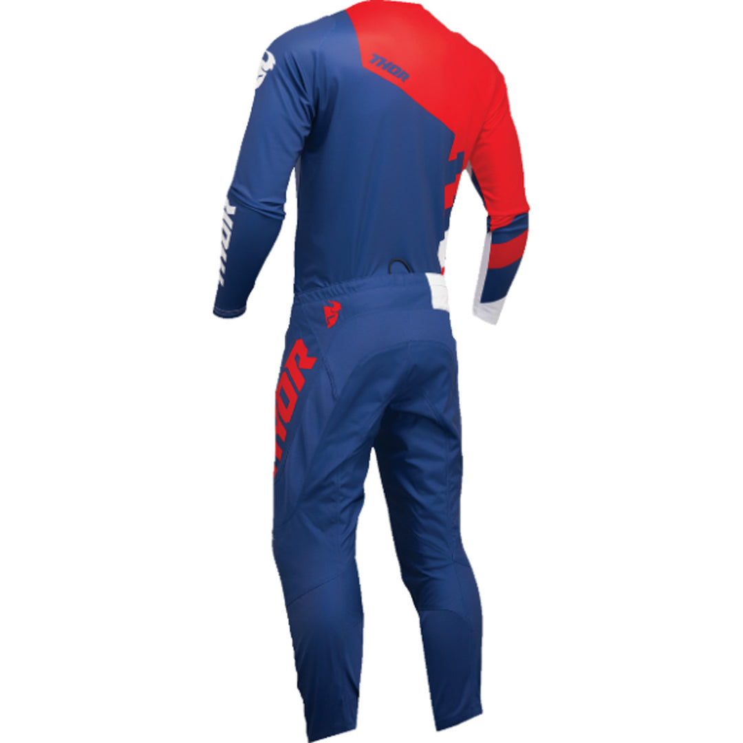 THOR Youth Sector Checker Jersey Navy/Red - Rear View with Pants