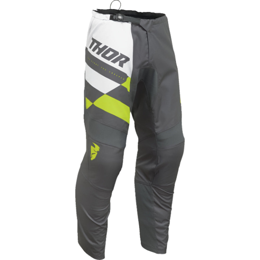 THOR Youth Sector Checker Pants Gray/Acid - Front View