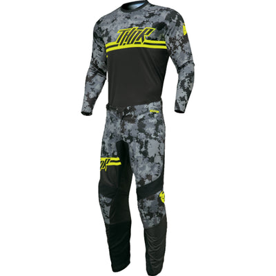 THOR Youth Sector DIGI Jersey Black/Camo - Front View with Pants