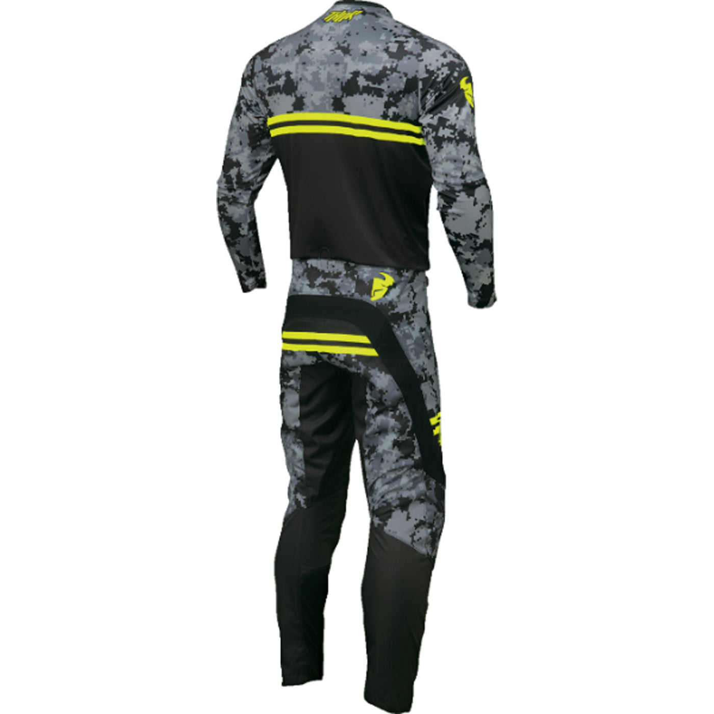 THOR Youth Sector DIGI Jersey Black/Camo - Rear View with Pants