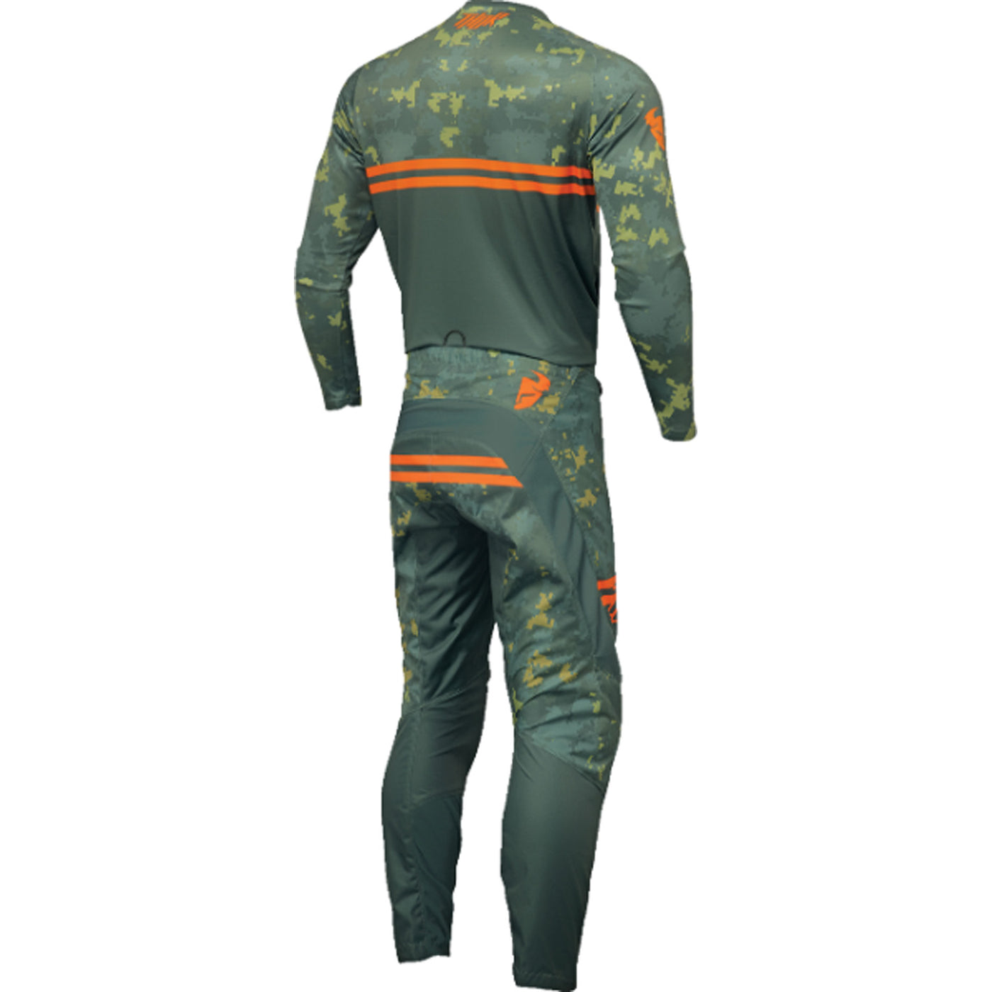 THOR Youth Sector DIGI Jersey Forest Green/Camo - Rear View with Pants