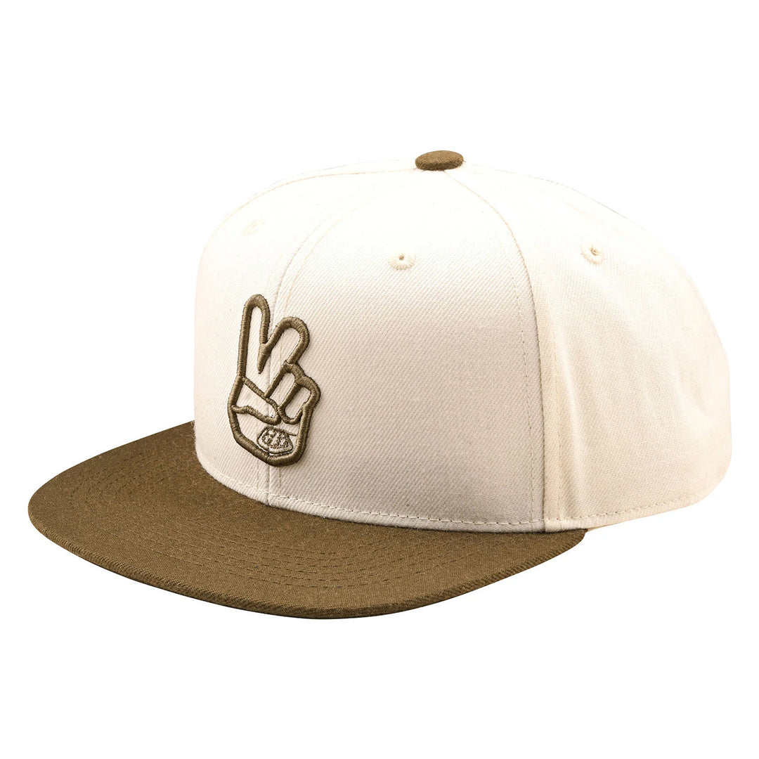 Troy Lee Designs Flat Bill Snapback Peace Hat Vintage White/Olive - Front Side View