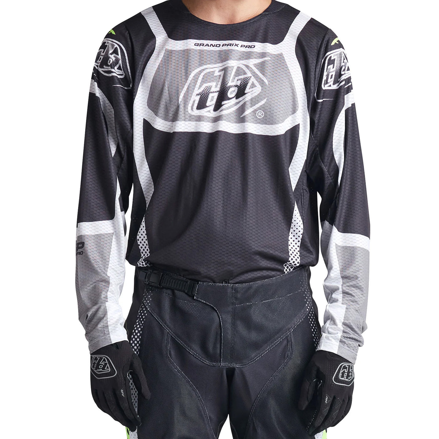 Troy Lee Designs GP Pro Air Bands Jersey Phantom/Gray - Front View of Model Posing in Jersey