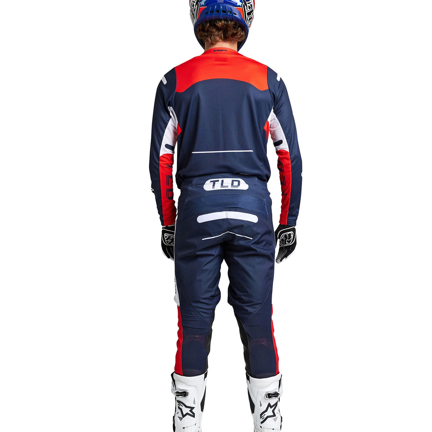 Troy Lee Designs GP Pro Blends Jersey Navy/Orange - Rear View of Model Posing in Jersey