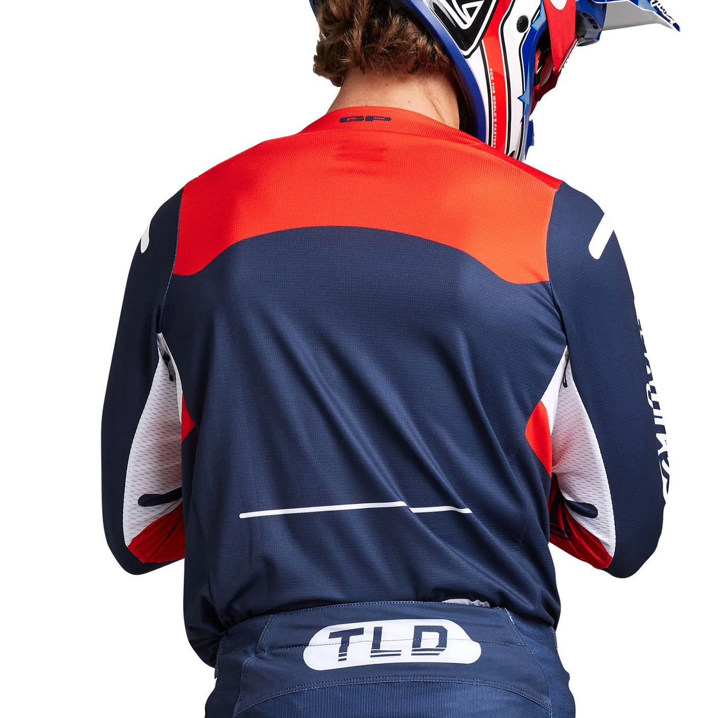 Troy Lee Designs GP Pro Blends Jersey Navy/Orange - Rear View of Model Posing in Jersey