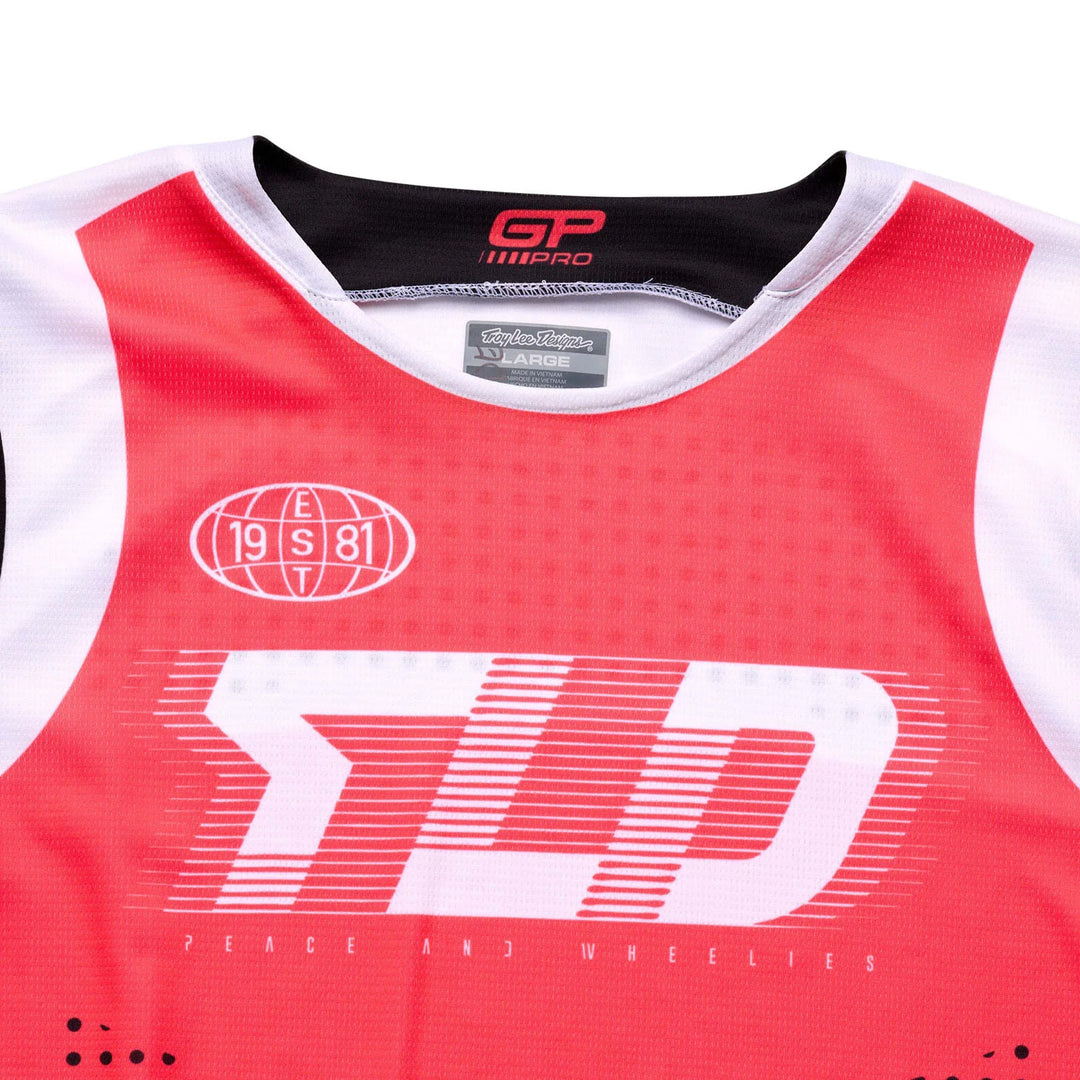 Troy Lee Designs GP Pro Spun Jersey Red - Close-Up of Front Chest Graphics