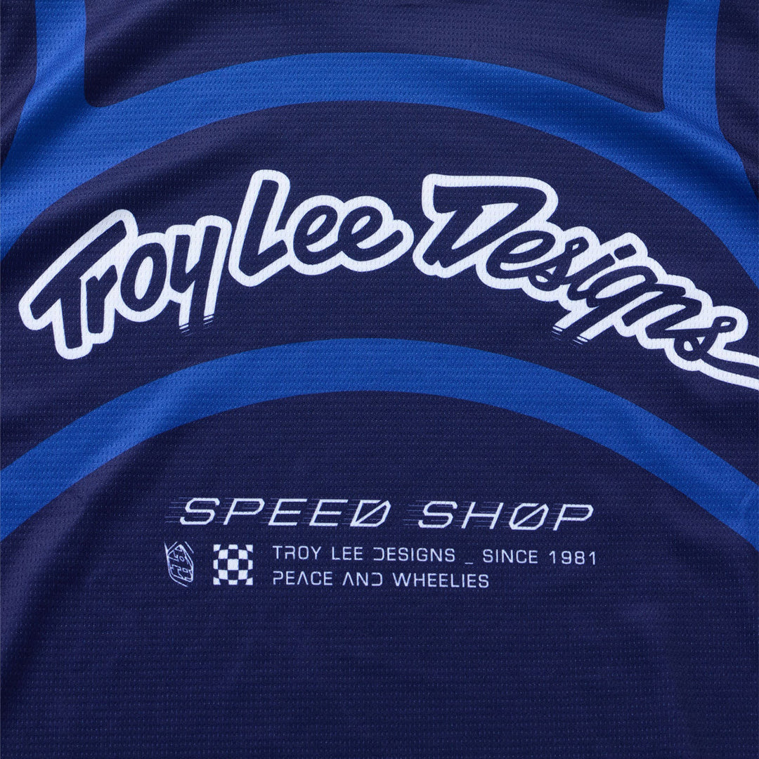 Troy Lee Designs GP Pro Swerve Jersey Navy/Blue - Close-Up of Front Graphics