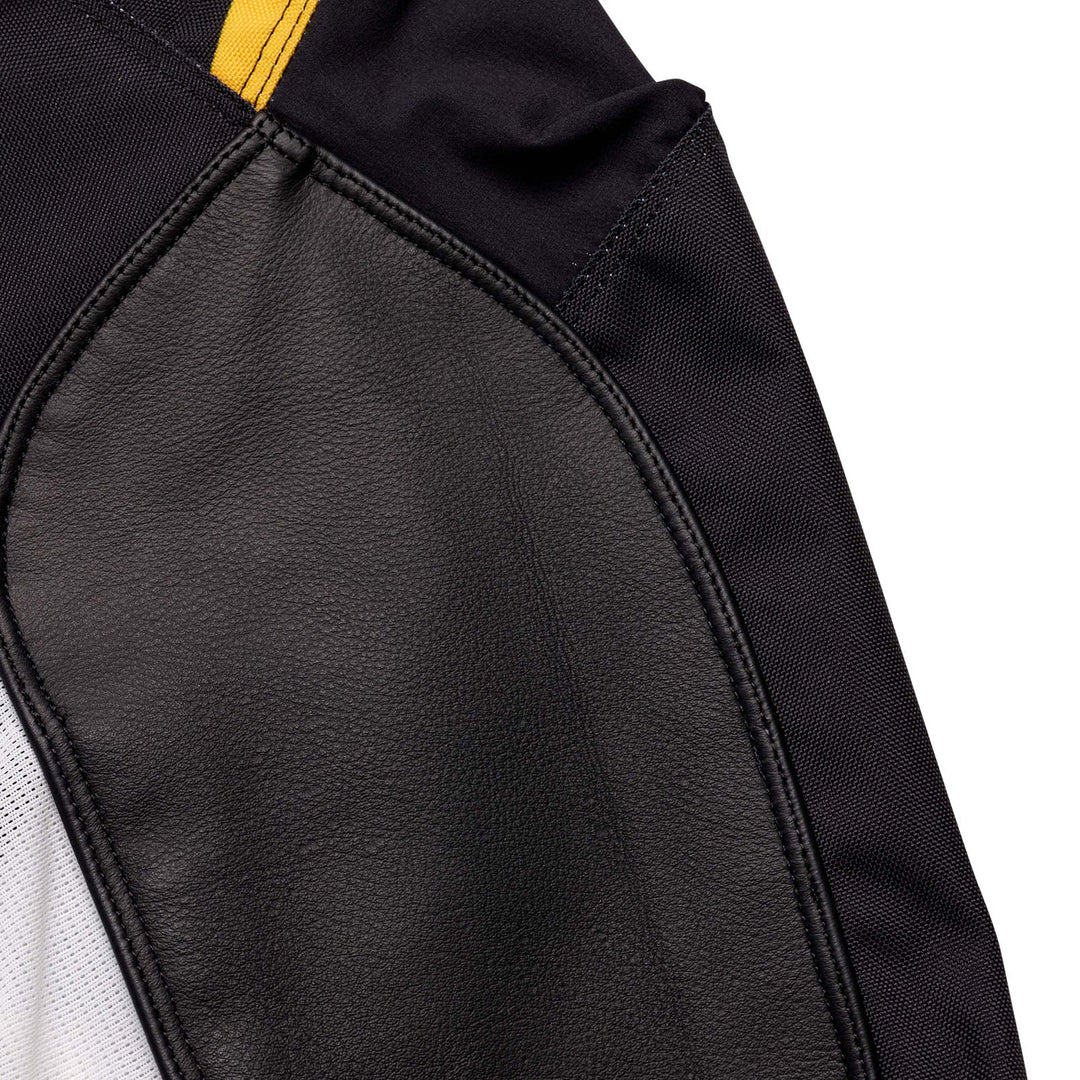 Troy Lee Designs GP Pro Fifty-50 Pants Black/Gold - Close-Up of Leather Knee Panels