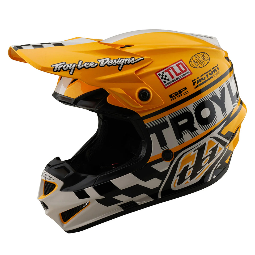 Troy Lee Designs GP Pro Fifty-50 Helmet White/Gold - Front Left Side View
