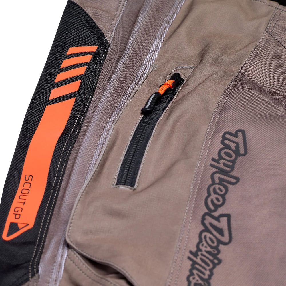 Troy Lee Designs Scout GP Solid Pants Tarmac - Close-Up of Thigh Zippered Pocket