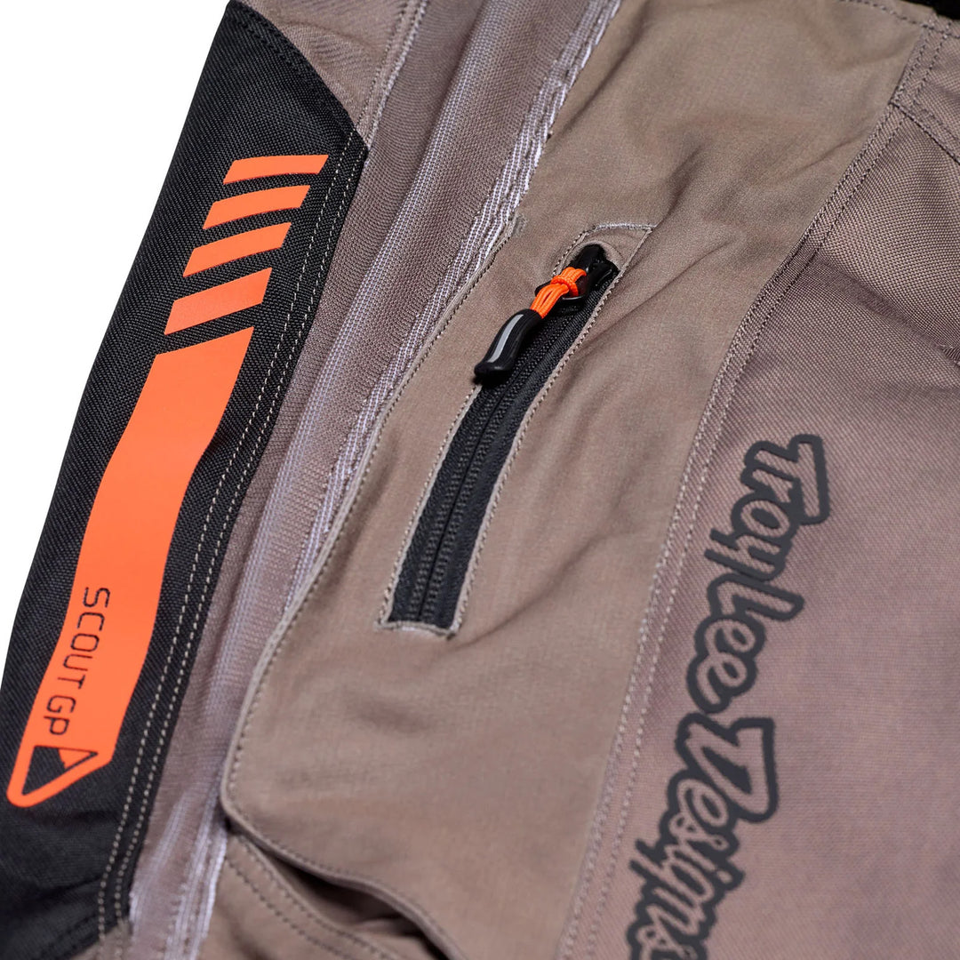 Troy Lee Designs Scout GP Solid Pants Tarmac - Close-Up of Thigh Zippered Pocket