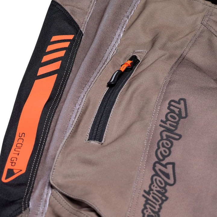 Troy Lee Designs Scout GP Solid Pants Tarmac - Close-Up of Thigh Zippered Pocket