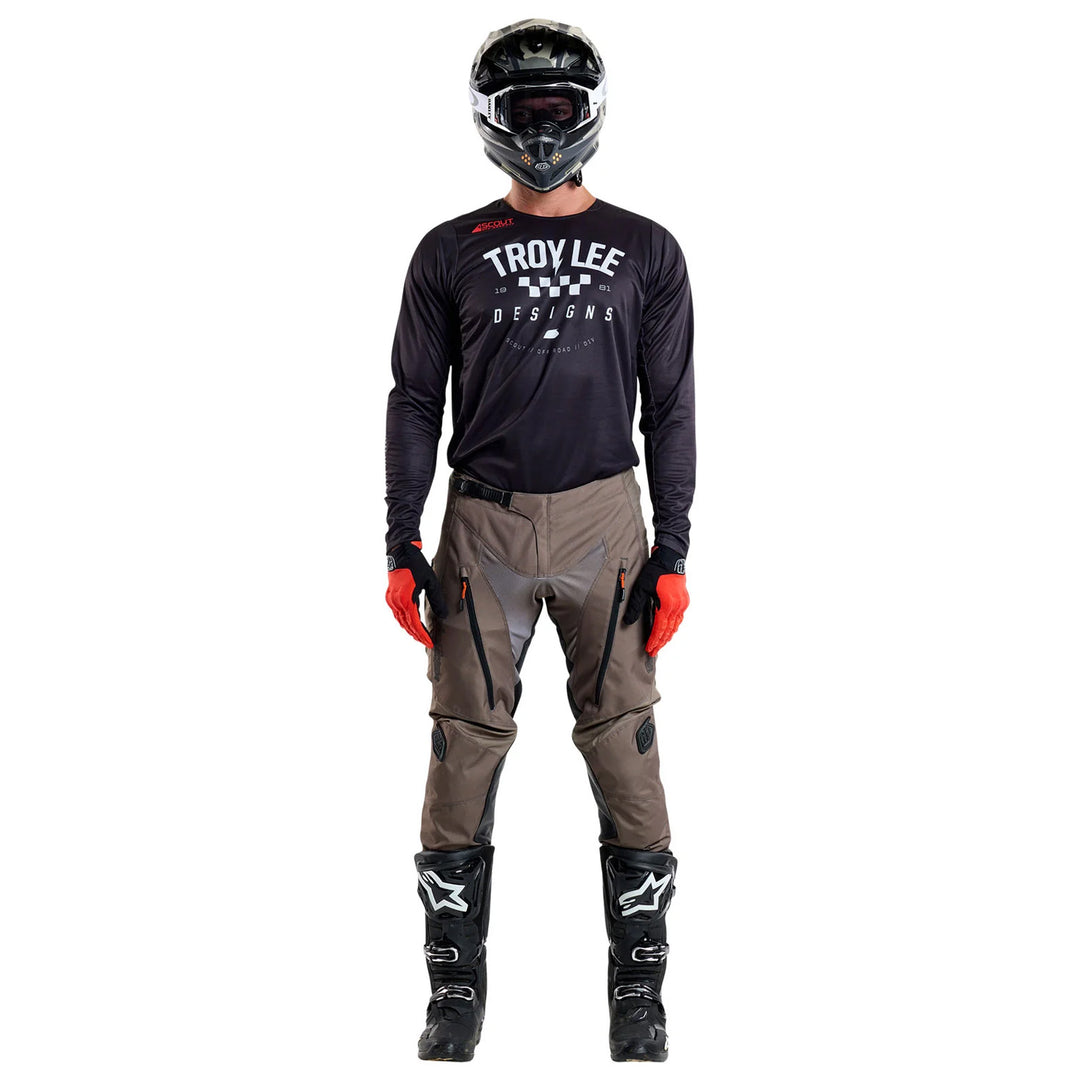Troy Lee Designs Scout GP Solid Pants Tarmac - Full Front View of Model Wearing Pants